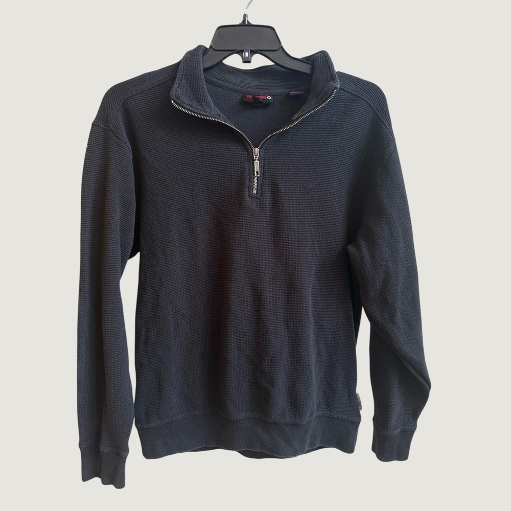 Wolverine Men's Black Waffle Knit Quarter Zip Pullover Sweater Rugged Athleisure